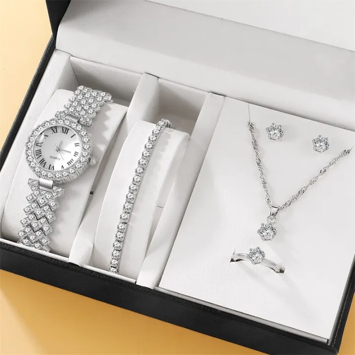 LooKeo%20Mall%206PCS%20Diamond%20Set%20watch%20Classy%20Golden%20Ladies%20Wrist%20Watch%20Women's%20earrings,%20necklaces,%20bracelets,%20ring%20accessories%20-%20Image%202