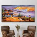 Paper or foam board | Not wrapped in wood frame inches X 48 inches | Quality 24 | Extra large single panel landscape village morning sunrise glowing mountain artwork matte canvas cotton print | High quality inches | Tightly. 