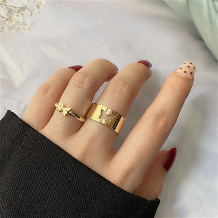 Fashion Jewelry Adjustable Metal Butterfly Rings Set For Couple Men Adjustable Key Love Ring Wedding Friendship Lover Jewelry Butterfly Ring For Girls / Butterfly Ring For Women