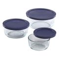 PYREX Simply Store 6-piece Round Glass Food Storage Container Set with Blue Lids. 