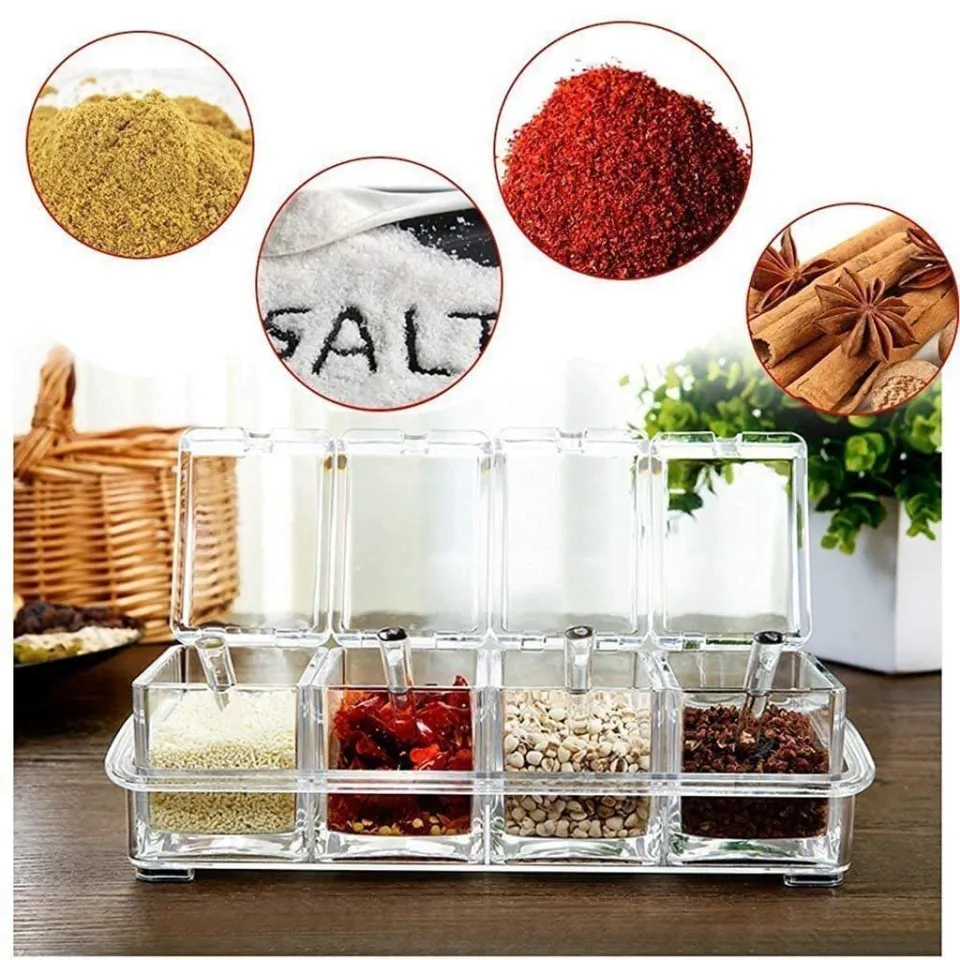 Crystal Seasoning Acrylic Box Pepper Salt Spice Rack 4 Box spice box 4 pcs box crystal spice box Daraz.pk