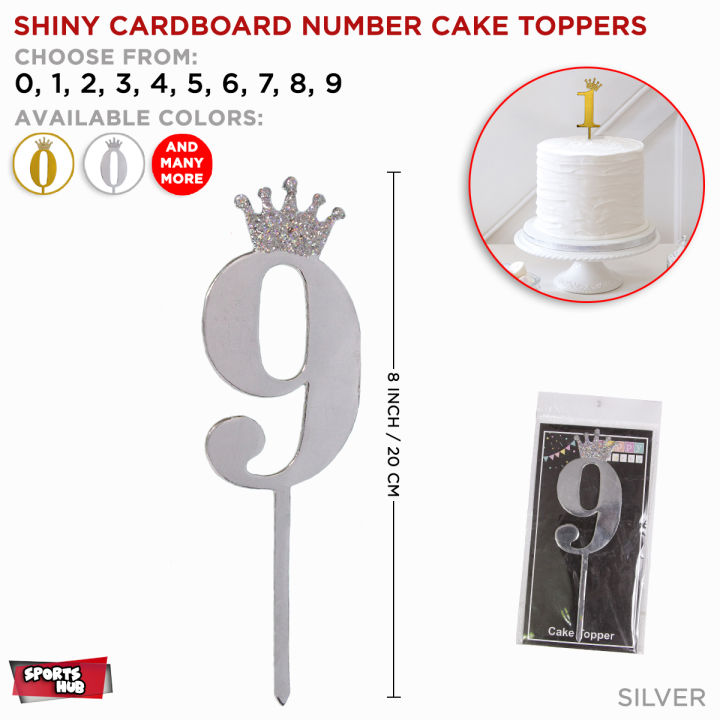 Numbers 0-9 Paper Cardboard With Crown Cake Topper Gold & Silver 8" Inch Cardboard Cupcake Toppers For Birthday Party, Weddings Anniversary, 1st First Birthday, Kids Birth Day, Age Year Cake Topper Party Supplies