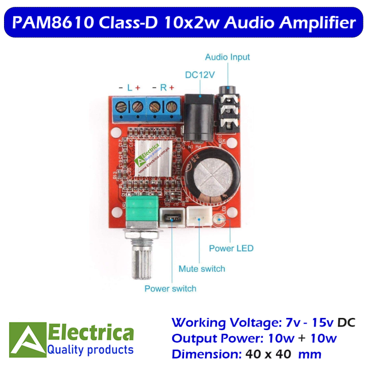 PAM8610 Class-D Dual Channel DC 12V 10W*2 Digital Audio Power Amplifier With Volume Control 10W+10W 2-Channel by electrica