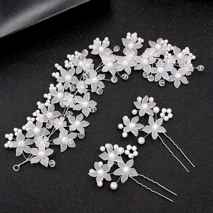 1 Set Wedding Headdress Accessories Hearband Haripin Handmade Flower Pearl Hair Band Headdress Flower Girl Hair