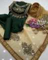 Party Wear Dress for Women Unstitched 3 Piece Suit - Kataan Silk Mirror Work Shirt - Kataan Silk Trouser Along Net Mirror Work Dupatta Ashrafi Ashrafi Customized Dress. 
