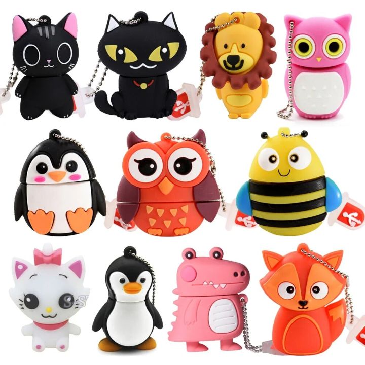 JASTER Cute Cartoon USB Stick 128GB Animal Penguin USB Flash Drive 64GB Cat Owl Pen Drive 32GB Lion 2.0 Memory Stick 16GB 8GB