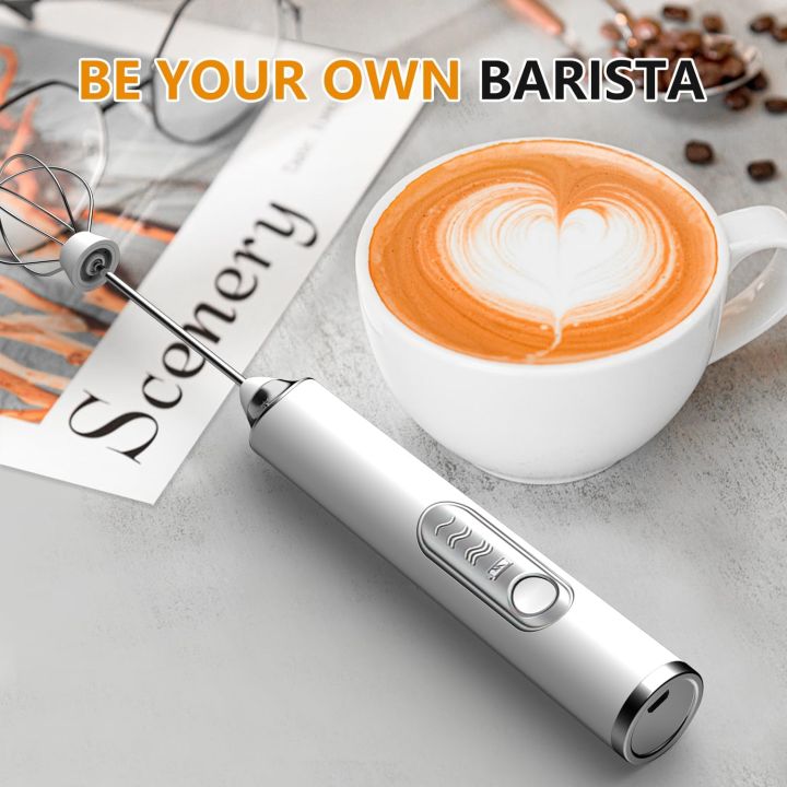 Electric Rechargeable Coffee Beater Electric Milk Drink Coffee Egg Foamer White