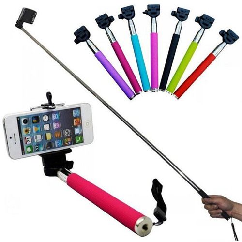 Selfie Stick With Extendable Audio Cable Wire - Black