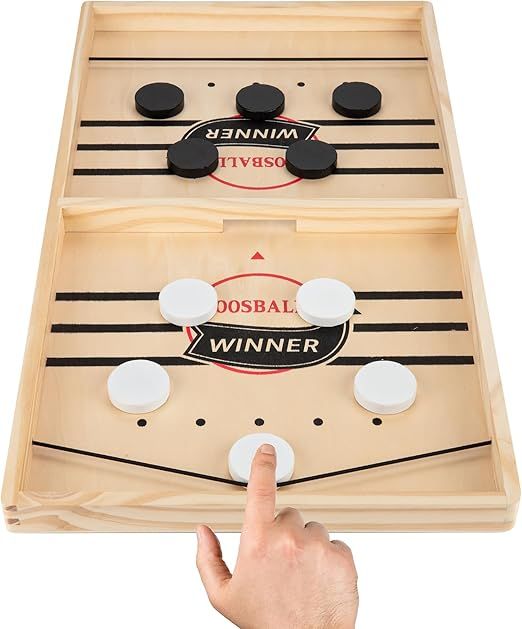 Large Wooden Sling Puck Game – Fast Sling Hockey & Foosball Winner Board Game for Kids & Adults, Tabletop Football & Basketball Shot Game, Parent-Child Interactive Family Party Board Game