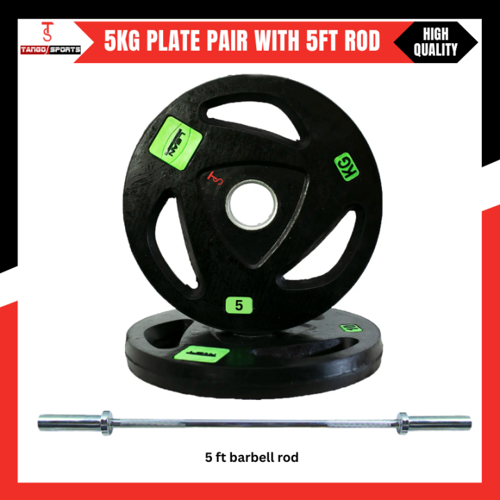 20kg Weight Plate Set - 5KG Pair Olympic Rubber Coated Weight Plate With 5 Feet Olympic Rod 2Inch