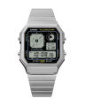 Casio General Vintage Mens Silver Resin Case Round Digital World Time, Stop Watch, Timer, Alarm, LED Backlight, Calendar, Multi-Function Silver Stainless Steel Bracelet Watch-A130WE-1ADF. 