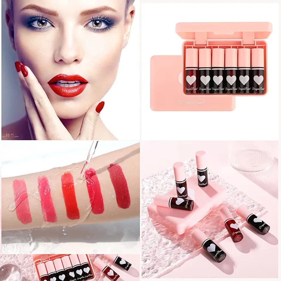 6 Colors Mini Korean Lip Tint Plumping Lip Gloss Set Dragon Ranee