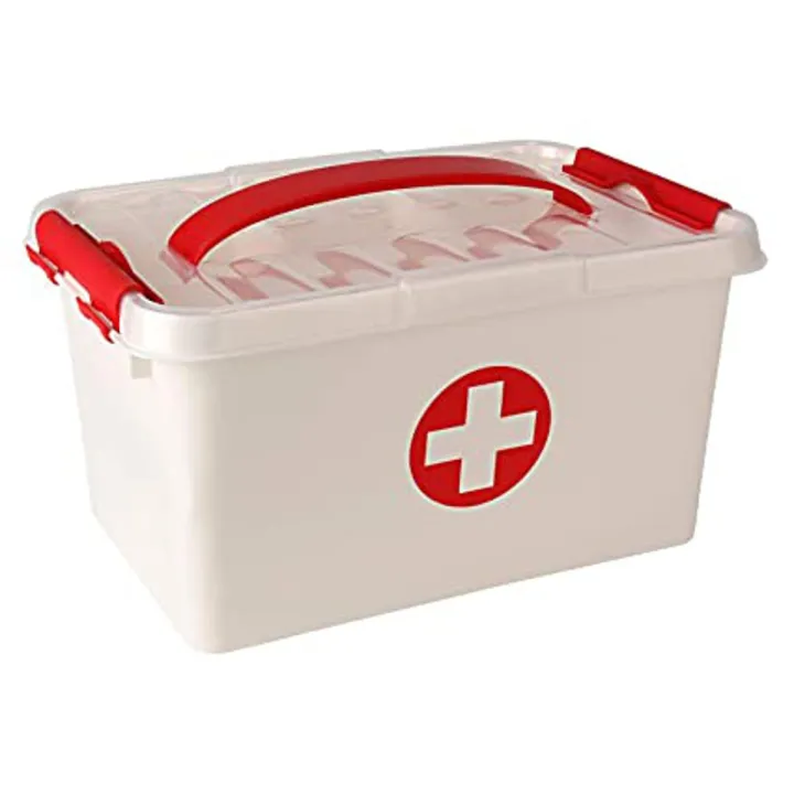 Plastic First Aid Box Lockable Medicine Storage Box Emergency Cabinet Organizer with Detachable Tray and Handle Portable for Home Camping Travel Hikingm