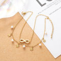 SAKURA 1 set of movable gemstone ring women's anklet stainless steel gold-plated layered chain anklet. 