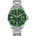 Tag Heuer Aquaracer Calibre 5 Silver Stainless Steel Green Dial Automatic Watch for Gents- WAY201S.BA0927. 