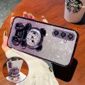 For Samsung Galaxy A15 4G A15 5G A25 A35 A55 Back Cover with 3D Bear Hidden Stand Bracket Luxury 6D Gradient Shiny Plating Glitter Women Phone Case Clear Soft Silicone Protective Cases Pouch Girls. 