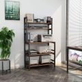 5-Tier Coffee Bar with Storage, Microwave Stand Kitchen Rack with Hutch, Free Standing Kitchen Utility Shelves Organizers, White and Gold. 