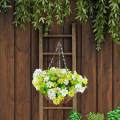Artificial Flowers in Hanging Basket Garden Decor Bouquet for Yard Lawn. 