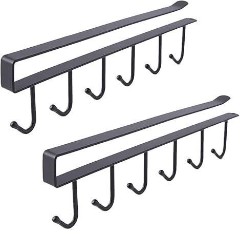 Cups Wine Glasses Storage Hooks, Scarf Hanging Hook, Rack Holder, Cabinet No Drilling, Hook Cup Holder, Under Cabinet Mug Cups, for Kitchen, Bathroom, Wardrobe (Black)