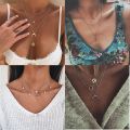 Vintage Necklace Multilayer Moon Stainless Steel Gold Pendant Bohemian Dubai Style Chain Jewelry Collar Necklace For Women. 