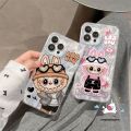 Trendy Brand Cartoon Funny LABUBU Couples Case Compatible for IPhone 16 14 13 15 11 12 Pro Max XR X 7Plus XS MAX 16 15 7 14 8 Plus SE 2020 Cute Labubu Luxury Feather Yarn Soft Case. 