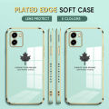 (Free Lanyard) Luxury 6D Plating Case for Vivo Y15A Y15S Back Cover Maple Leaf Side Pattern Soft Silicone Square Phone Cases. 