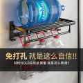 Towel rack punch-free bathroom wall-mounted towel rack black toilet pendant set space aluminum bathroom storage rack. 