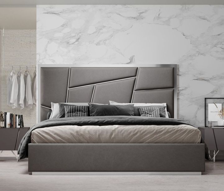 Modrest Chrysler Modern Grey Bed - Elevate Your Bedroom with Contemporary Style and Comfort in This Sleek and Luxurious Grey Bed Frame