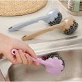 Stainless Steel Long Handle Wire Ball Brush Kitchen Hanging Cleaning Brush Pan Kitchen Dish Handle Washing Tool. 