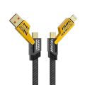 65W Fast Charging 4-in-1 Multi Charging Cable – USB to Type-C, Micro USB & Lightning – Nylon Braided Heavy Duty Data Cable (Gold/Black) For iPhone & Android.. 