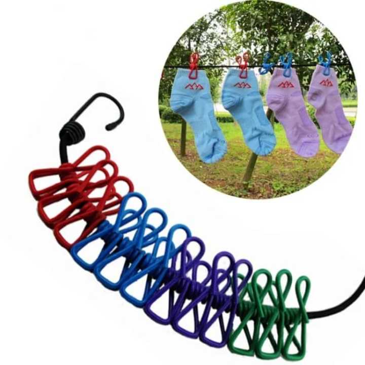 Multifunctional Rope A.M Multi Functional Portable Drying Rope with 12 Clips and 2 Hooks ...