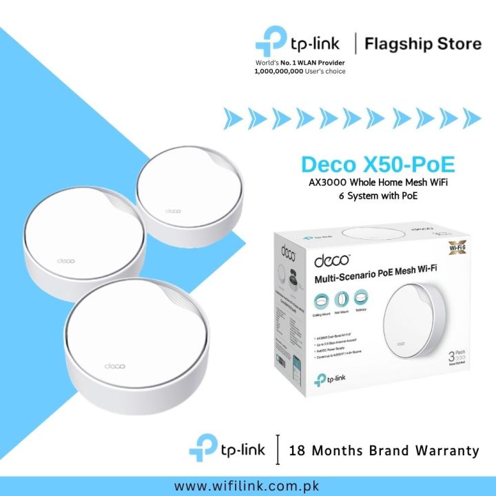 TP-Link Wi-Fi Deco X50 PoE ( 1 Pack / 2 Pack / 3 Pack ) AX3000  Dual Band Gigabit Whole Home Mesh WiFi 6 System with PoE - 18 Months Brand Warranty