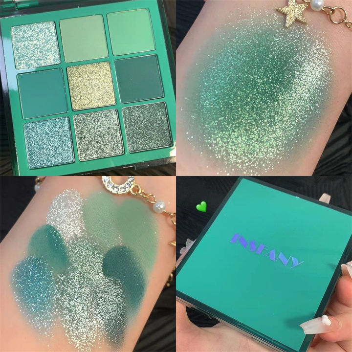 9 Colors Makeup Green Eyeshadow Pallete Blue Eyeshadow Palette Shimmer Glitter Matte Shades Neon Shiny Eye Shadow Eye Pigments