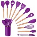 12 Pcs Silicone Cooking Utensils Kitchen Utensil Set - Heat Resistant Non-Toxic BPA Free Spatula Set with Turner Tongs,Spoon,Brush,Whisk-Wooden Handles Kitchen Gadgets Tools Set for Nonstick Cookware Spoon Set Silicon. 