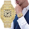Luxury Hip Hop Iced Out Cz Diamond Crystal Mens Square Dial Digital Bands Quartz Watch for Men Gift. 
