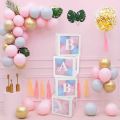 Unik 4pcs Baby Boxes White Pink and Blue Cardboard DIY Transparent Balloon Box Party Supply Decoration baby shower decoration full set its a boy decoration items baby boy balloon  its a girl decoration baby shower. 