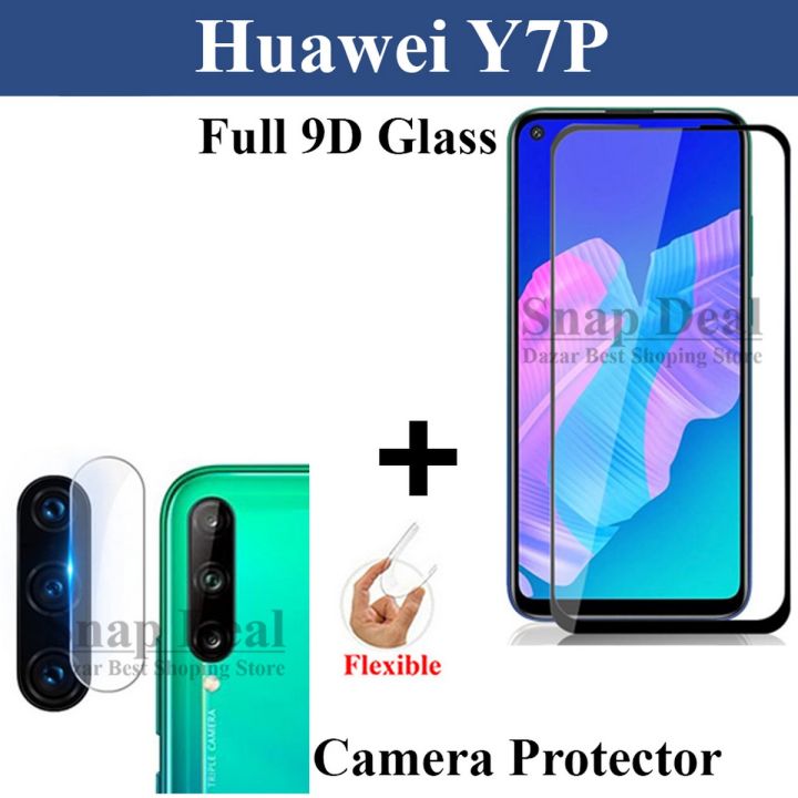 Huawei Y7P Full Black 9D|5D|6D|10D|11D|21D Tempered Glass Screen Protector Full Glue Edge To Edge + Back Camera 9H Gorilla Flexible Protector For Huawei Y7P