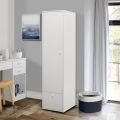 Single Door Wardrobe Armoire Closet with Hanging Storage, White Wood. 