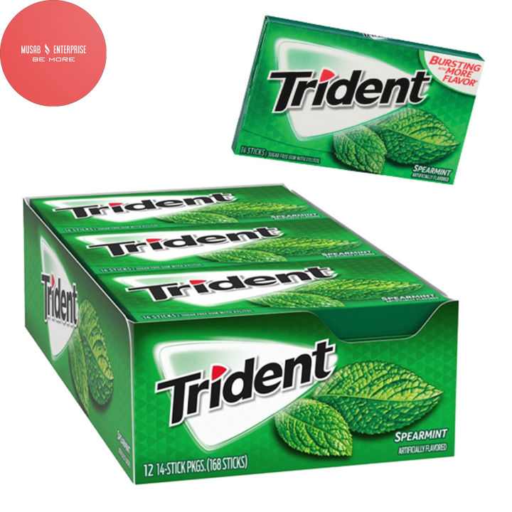 Trident%20Bubble%20Gum%20Spearmint,%20Sugar%20Free,%20Pack%20of%2012%20Chewing%20Gums%20Box%20-%20Image%202