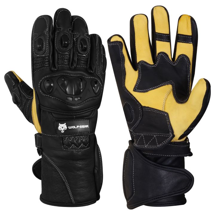 WOLF GEAR- Motorbike Motorcycle Gloves Black Mens Biker Leather Textile