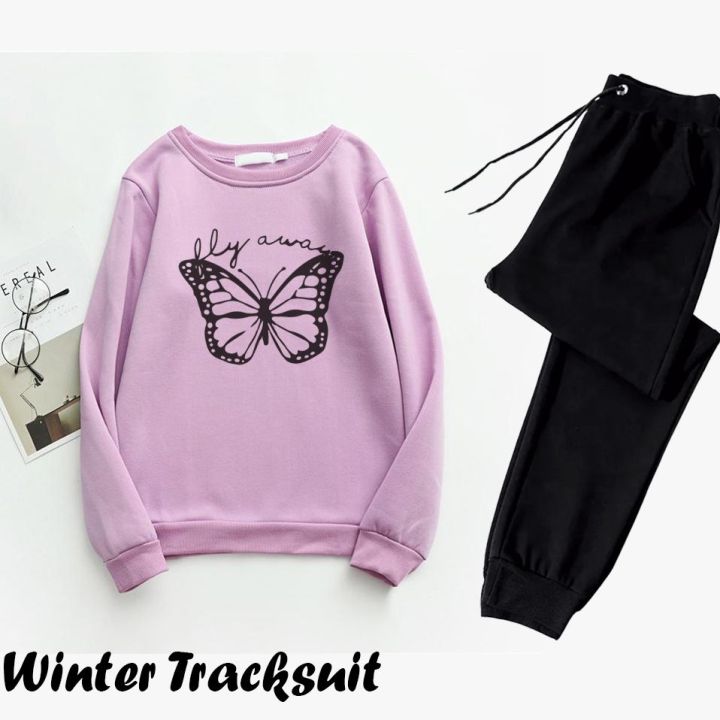 Trendy Winter Collection Flyaway Printed Fleece Sweatshirts and Trouser Casual Gym Sports Outdoors Wear Fashion for Women  at Fo-KAS