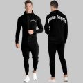 Black Zipper Trendy Printed Tracksuit For Men. 