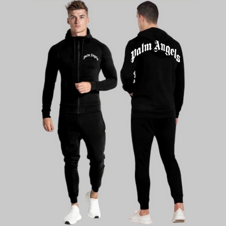 Black Zipper Trendy Printed Tracksuit For Men