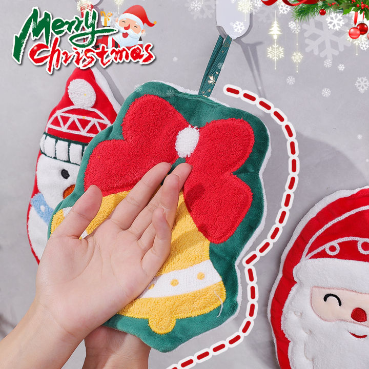 1/2/3Pcs Cute Christmas Hand Towels Absorbent Kitchen Towel Cute Xmas Home Decor Snowman Xmas Tree Kids Hanging Towel Bathroom Towel