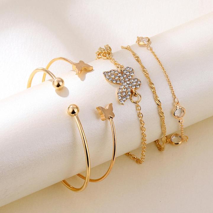 5PC New Bohemian Elegance Open Bracelets Rhinestone Butterfly Bracelet Girl Gift SEVICH