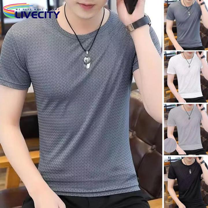 Men Summer Top Mesh Design Sweat Absorbing Summer T-Shirt