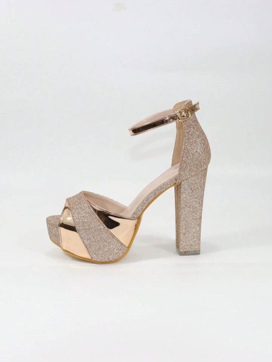 Women's 4-Inch Metallic Block Heels with Glamorous Platform