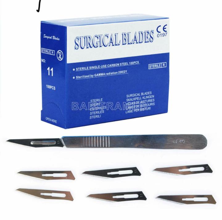 Professional Scalpel Blades Sterile High Carbon Steel Dermablade, 11 Surgical Blades for Dermaplaning, Individually Wrapped Box of 100 Pcs