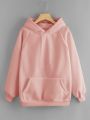 Peach Plain Fleece Full Sleeves Pull Over Hoodie. 