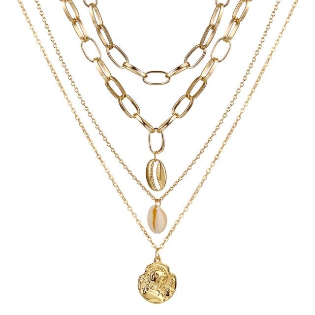 Zovoli Layered Chain Lock Portrait Pendants Necklaces For Women Gold Metal Key Heart Necklace Set Jewelry